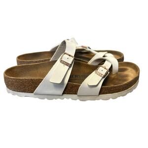 Birkenstock White Mayari Birko-Flor Toe Loop Sandals Beachy Boho Salted Granola